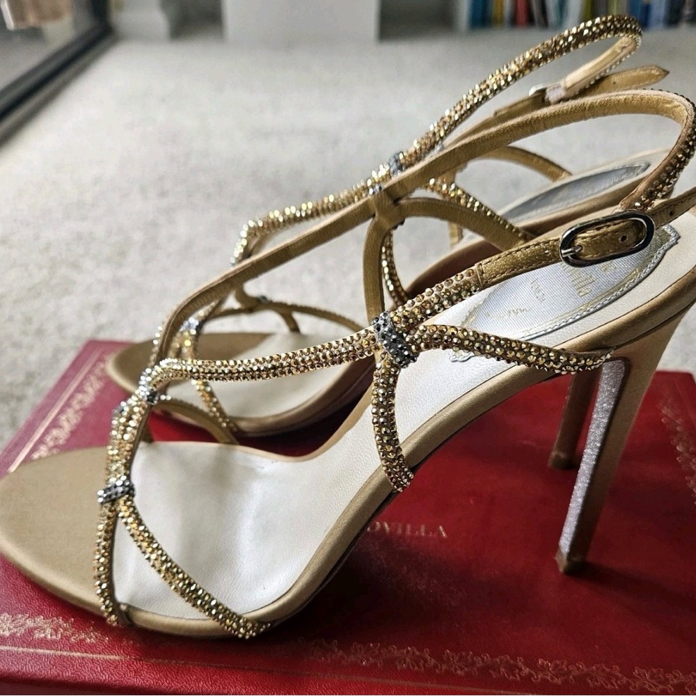Rene Caovilla Gold Crystal Embellished Heels